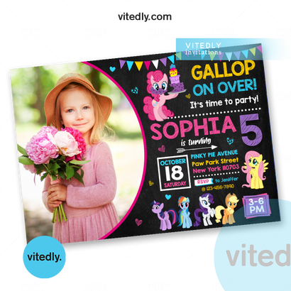 My Little Pony Invitation, My Little Pony Birthday Invitation, MLP Birthday, Pinkie Pie Birthday 