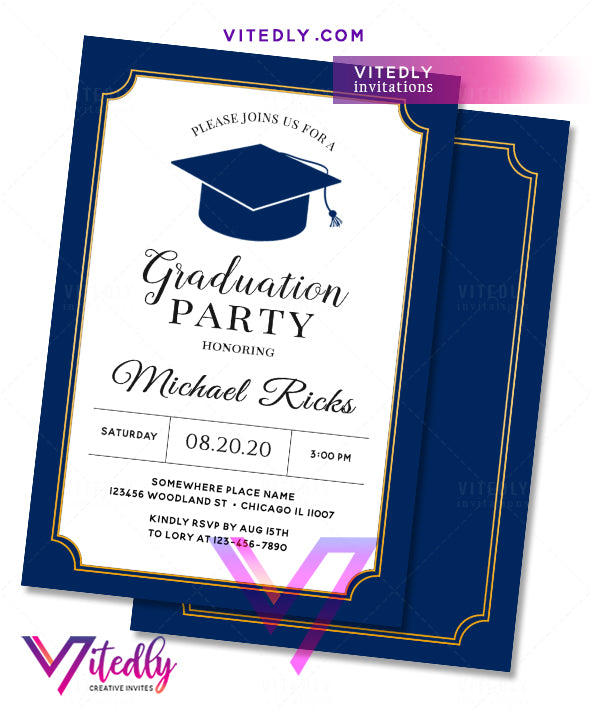 Navy Blue Graduation Party Invitation