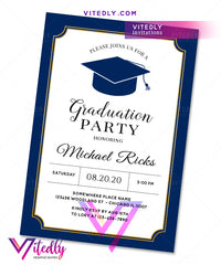 Navy Blue Graduation Party Invitation