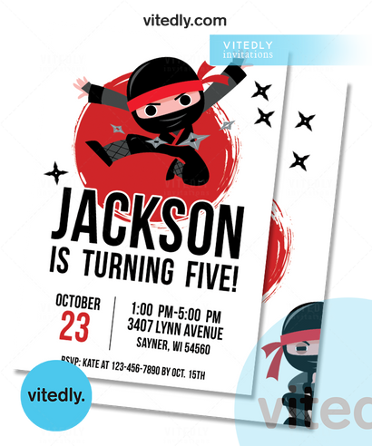 Ninja Invitation, Ninja Birthday Invitation