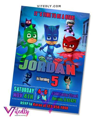 PJ Mask Birthday Invitation