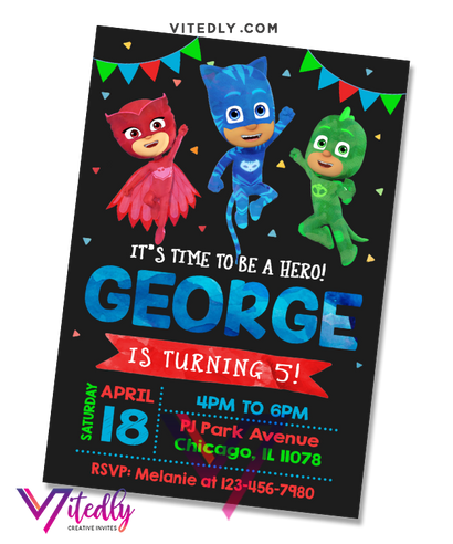 PJ Mask Birthday Invitation 