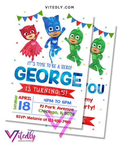 PJ Mask Birthday Invitation