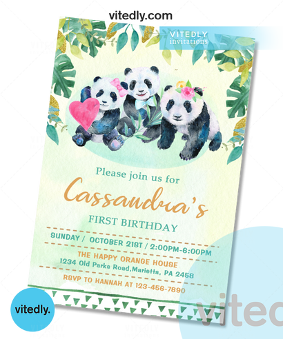 Panda Birthday Invitation, Panda Bear Invitation, Panda Birthday Party Invite Boy or Girl