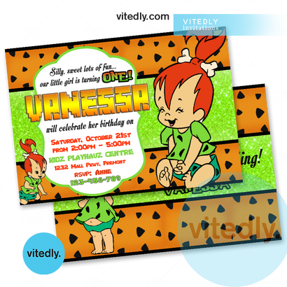 Pebbles Flintstone Birthday Invitation | Flintstones Invitation
