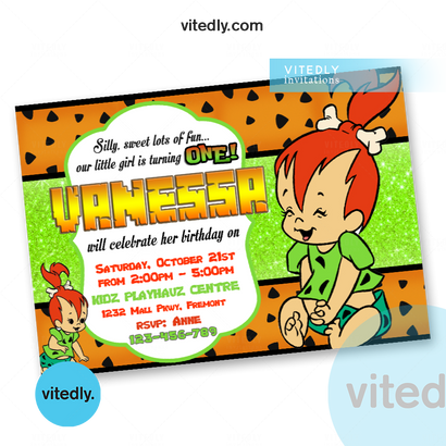 Pebbles Flintstone Birthday Invitation | Flintstones Invitation
