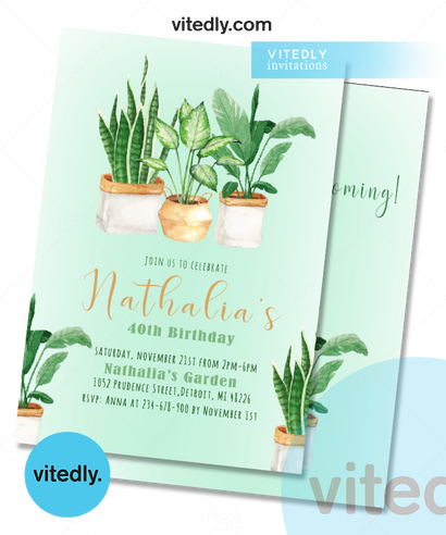 Garden Party Invitation with FREE Thank You Card | Plant Invite