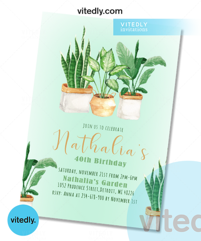 Garden Party Invitation with FREE Thank You Card | Plant Invite