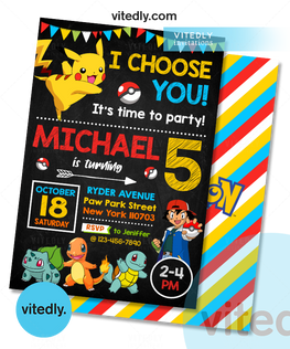 Pokemon Invitation, Pokemon Birthday Invitation, Pikachu Invitation, Pikachu Birthday 