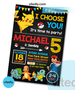 Pokemon Invitation, Pokemon Birthday Invitation, Pikachu Invitation, Pikachu Birthday 