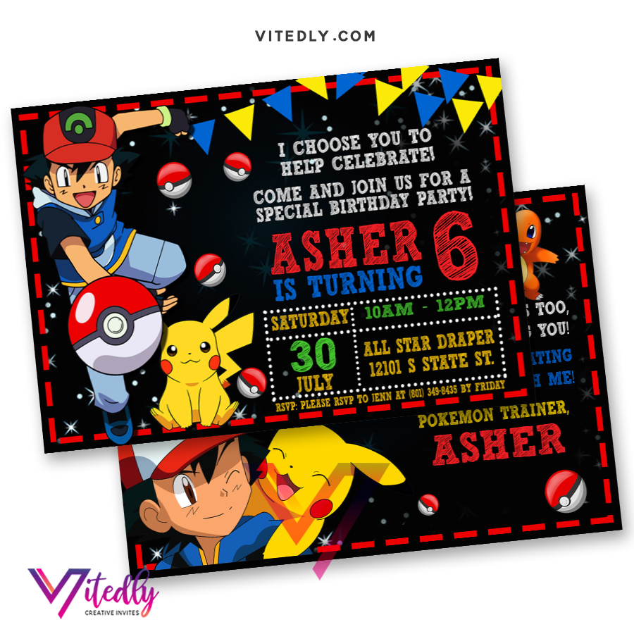 Pokemon Invitation with FREE Thank you card! – Vitedly
