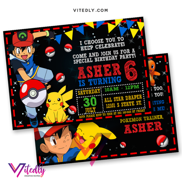 Pokemon Invitation with FREE Thank you card! – Vitedly