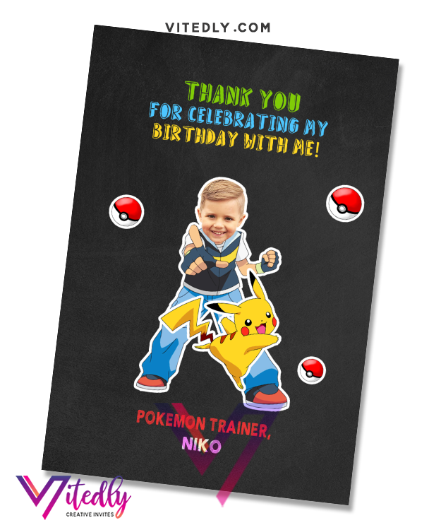 Pokemon Birthday Invitation with Custom Face and FREE Thank you card Vitedly Pokemon Birthday Invitation with Custom Face and FREE Thank you card Vitedly