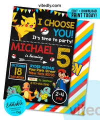 Editable Pokemon Invitation, Editable Pokemon Birthday Invitation, INSTANT DOWNLOAD