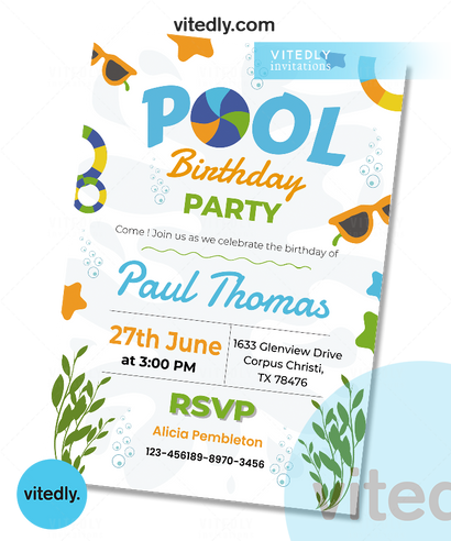 Pool Party Invitation, Swimming Pool Birthday Party,  Pool Party Invites, Summer Party Invites