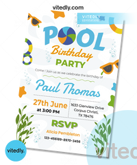 Pool Party Invitation, Swimming Pool Birthday Party,  Pool Party Invites, Summer Party Invites