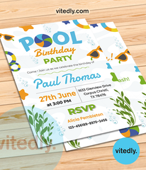 Pool Party Invitation, Swimming Pool Birthday Party, Pool Party Invites, Summer Party Invites