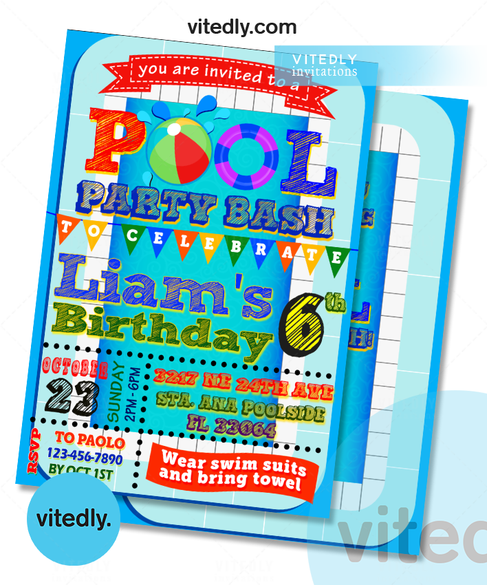 Swimming Pool Party Birthday Invitation, Pool Invitation, Pool Birthday Invitation