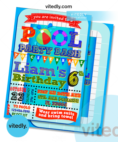 Swimming Pool Party Birthday Invitation, Pool Invitation, Pool Birthday Invitation