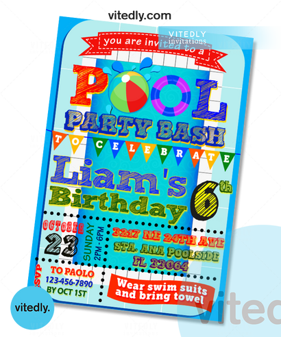 Swimming Pool Party Birthday Invitation, Pool Invitation, Pool Birthday Invitation