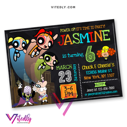 Power Puff Birthday Invitation