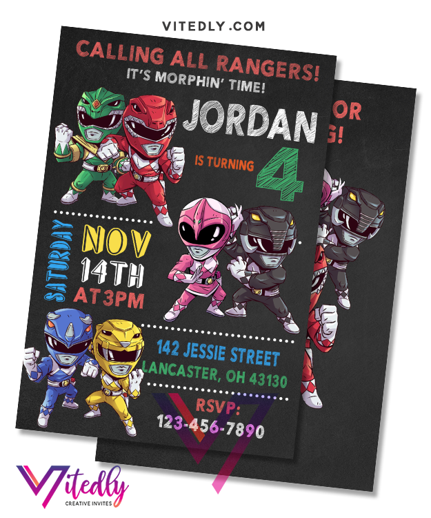 Power Rangers Invitation with FREE Thank you card – Vitedly