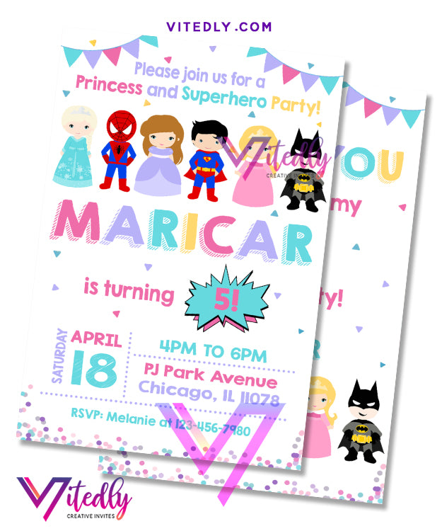 Princess and Superhero Invitation