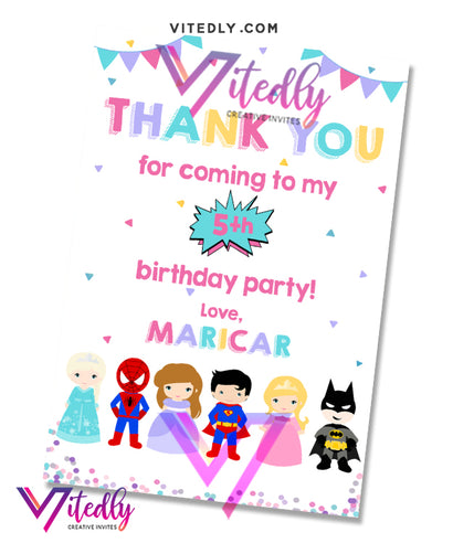 Princess and Superhero Thank you card
