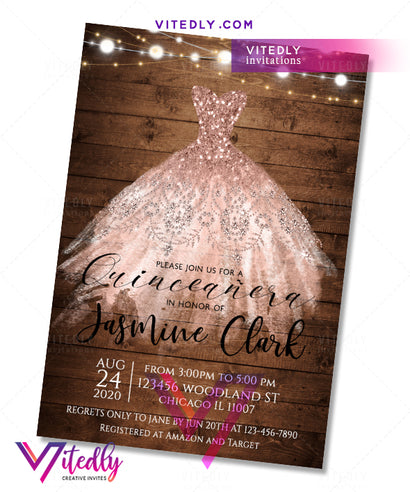 Rustic Wood Lights Quinceañera Birthday Invitation