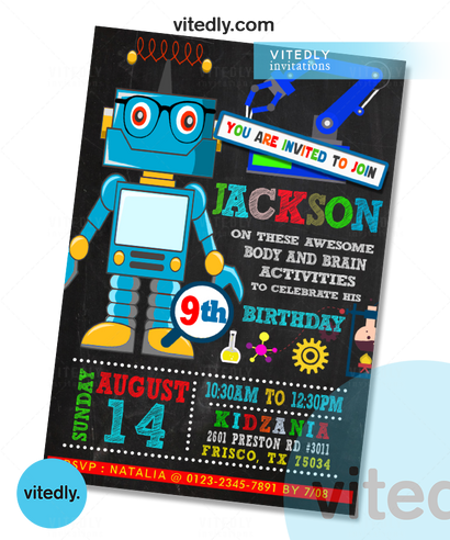 Robot Birthday Invitation with FREE Thank You Card | Robot Invitation