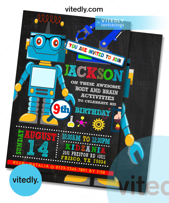Robot Birthday Invitation with FREE Thank You Card | Robot Invitation 