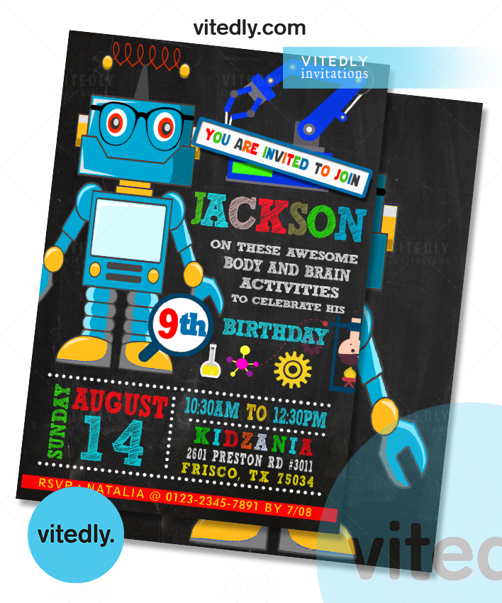 Robot Birthday Invitation with FREE Thank You Card – Vitedly robot-birthday-invitation-with-free-thank-you-card-vitedly