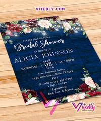Rustic Blue Wood Bridal Shower Invitation