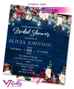 Rustic Blue Wood Bridal Shower Invitation