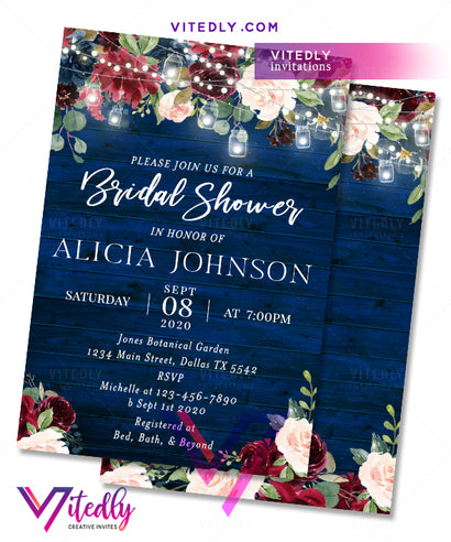Rustic Blue Wood Bridal Shower Invitation