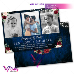 Rustic Blue Burgundy Engagement Party Invitation