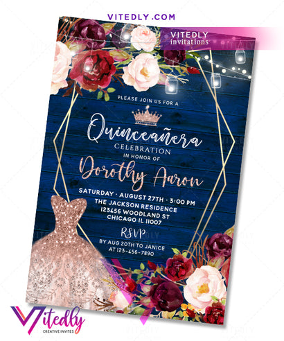 Rustic Quinceanera Birthday Invitations