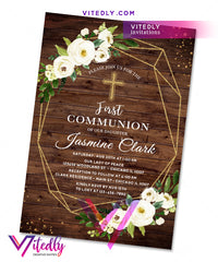 Rustic Wood First Communion Invitation