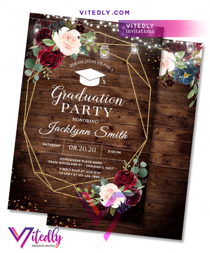 Rustic Wood Graduation Party Invitation