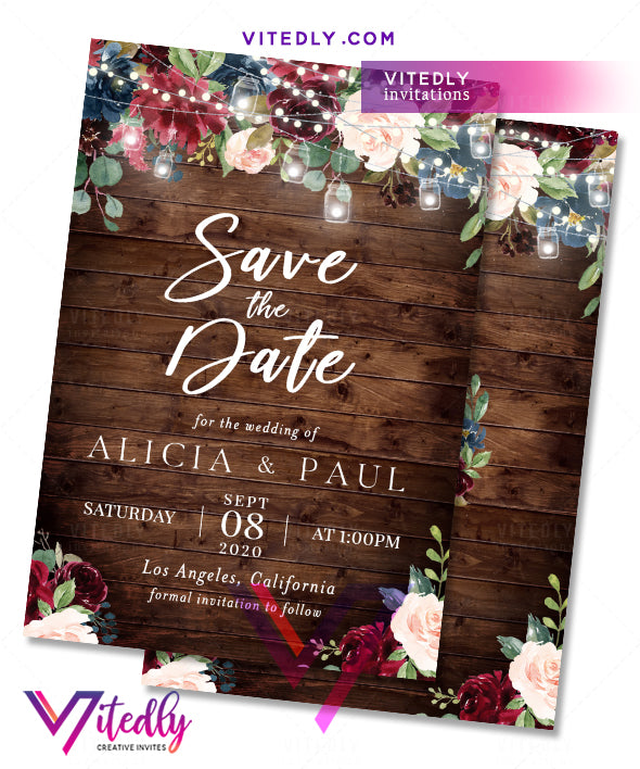 Rustic Floral Wedding Save the Date Invitation