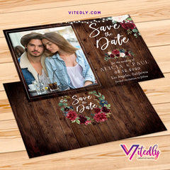 Rustic Burgundy Wedding Save the Date Announcement Invitation