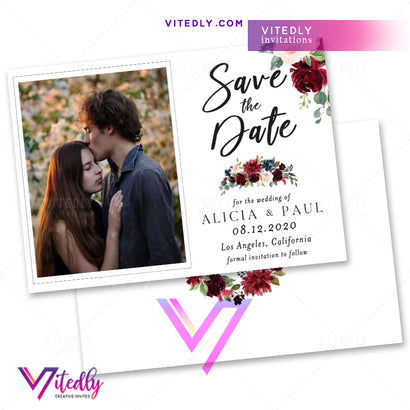 Burgundy Blush Floral Save the Date Invitation