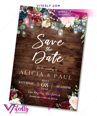 Rustic Floral Wedding Save the Date Invitation