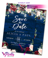 Floral Blue Wedding Save the Date Invitation