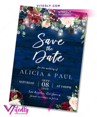 Floral Blue Wedding Save the Date Invitation