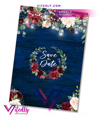 Floral Blue Wedding Save the Date back design