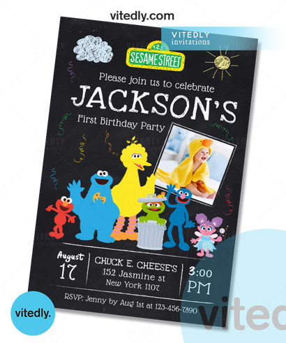 Sesame Street Invitation, Sesame Street Birthday Invitation with Photo