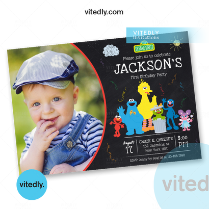 Sesame Street Birthday Invitation with photo, Sesame Street Birthday Theme, Sesame Street Themed Party