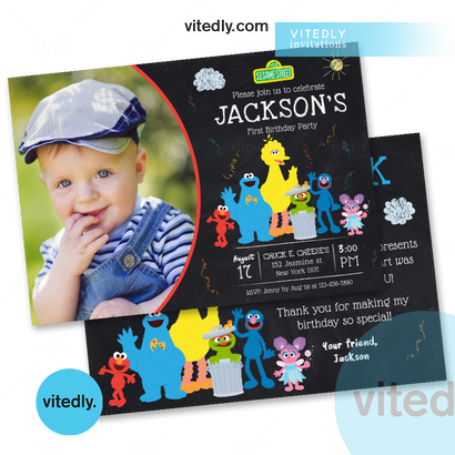 Sesame Street Birthday Invitation with photo, Sesame Street Birthday Theme, Sesame Street Themed Party