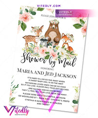 Woodland Floral Shower by Mail Invitation